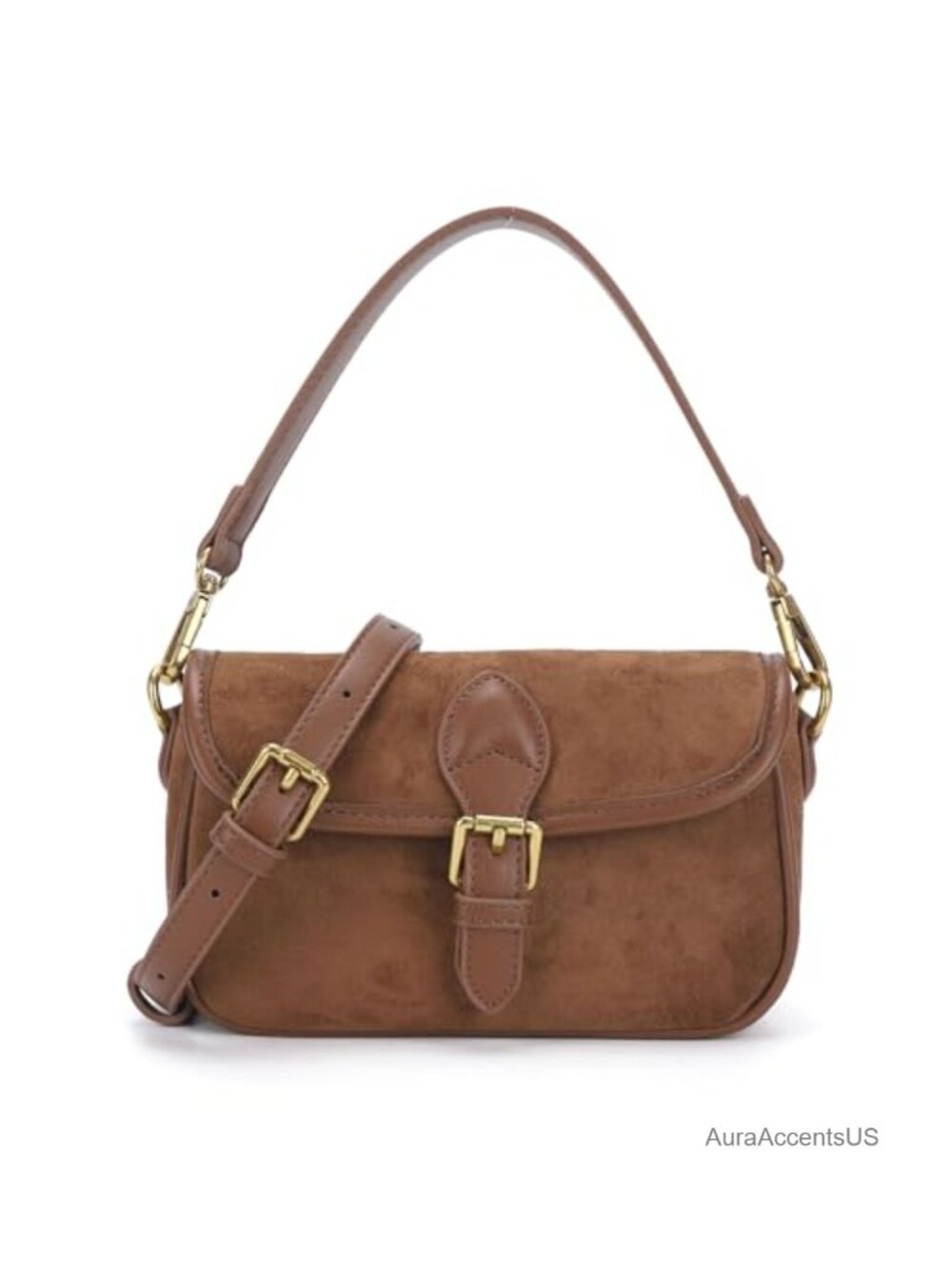 Faux Suede Small Crossbody Bag with Adjustable Strap Flap Handbag